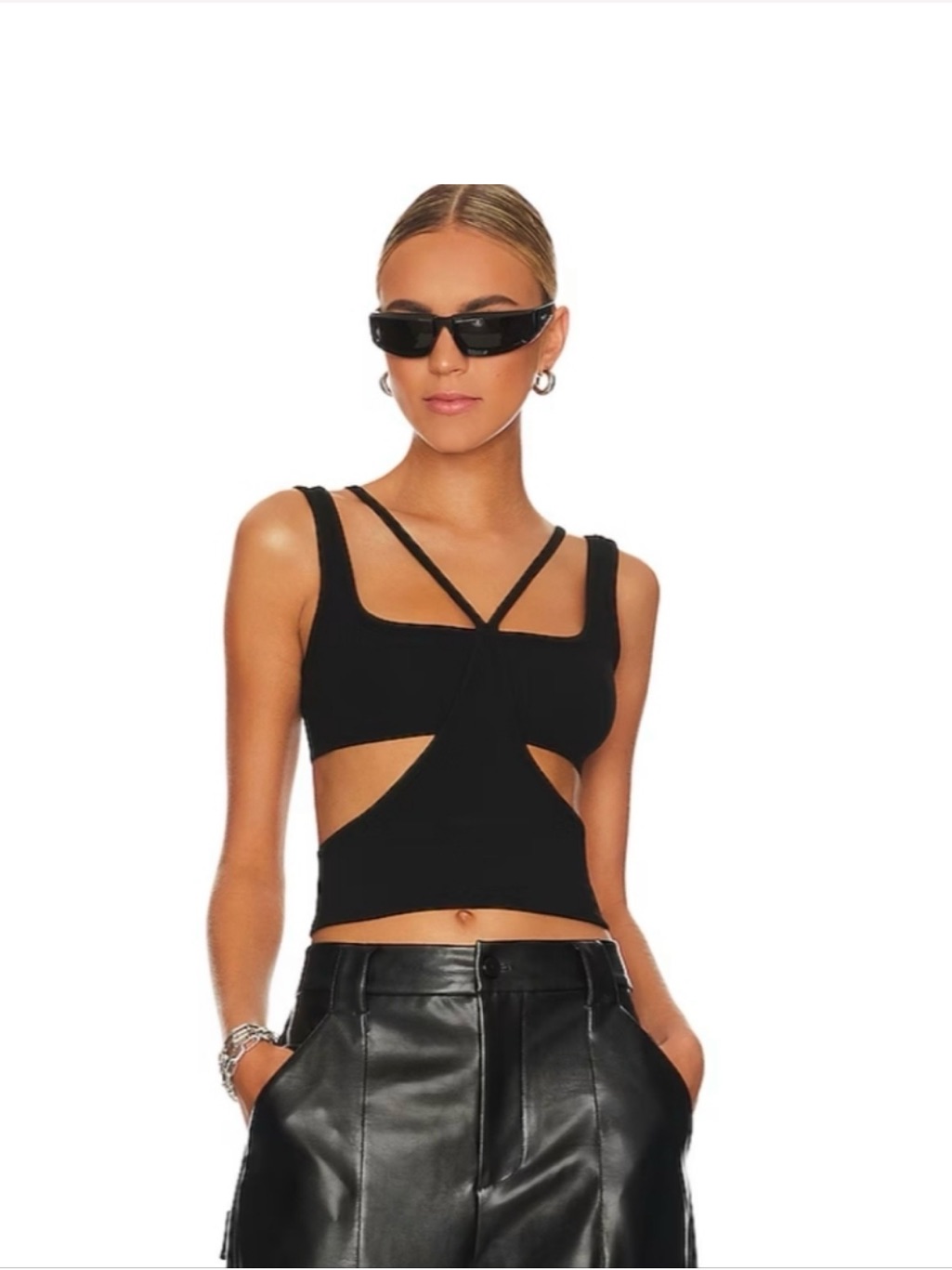 Weworewhat Black Cutout Strappy Crop Top